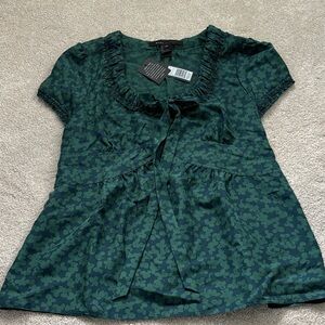 NWT Marc Jacobs Teal Patterned Silk Blouse, size 12